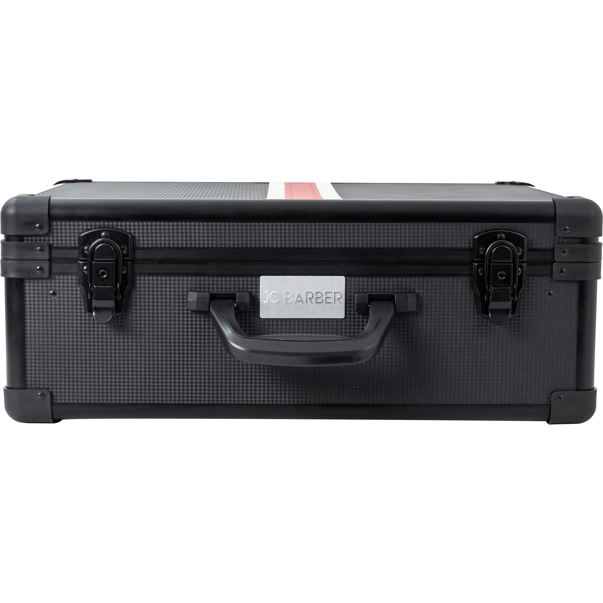 JC Barber Professional Barber Case, Stylist Tool Box Organizer &n Traveling Suitcase with 6 Clippers Sliding Tray Holder, Storage for Shears, Combs, Brush, Hair Accessories and Hairdresser Supplies