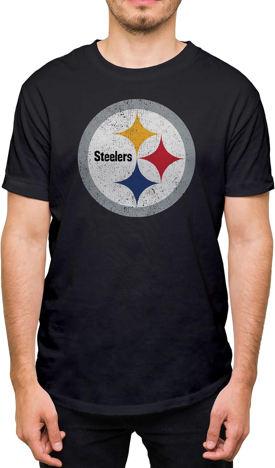 Hybrid Sports NFL - Pittsburgh Steelers - Distressed Team Logo - Men's and Women's Short Sleeve T-Shirt - Size Medium Pittsburgh Steelers - Black