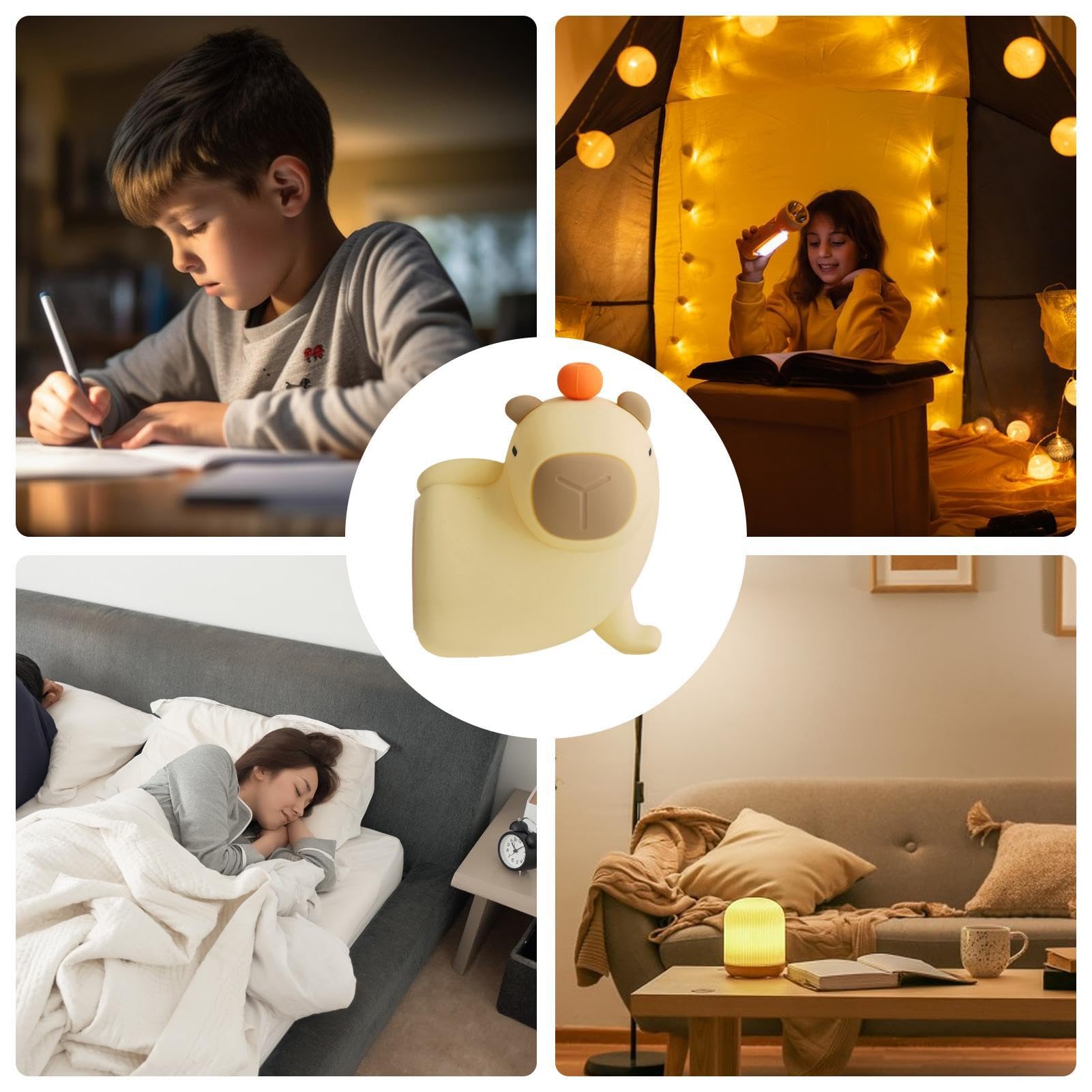Luce Notturna Bambini A Forma Di Capibara, LED Dimmerabile, USB Ricaricabile, Con Temperamatite Nascosto, 28 Cm