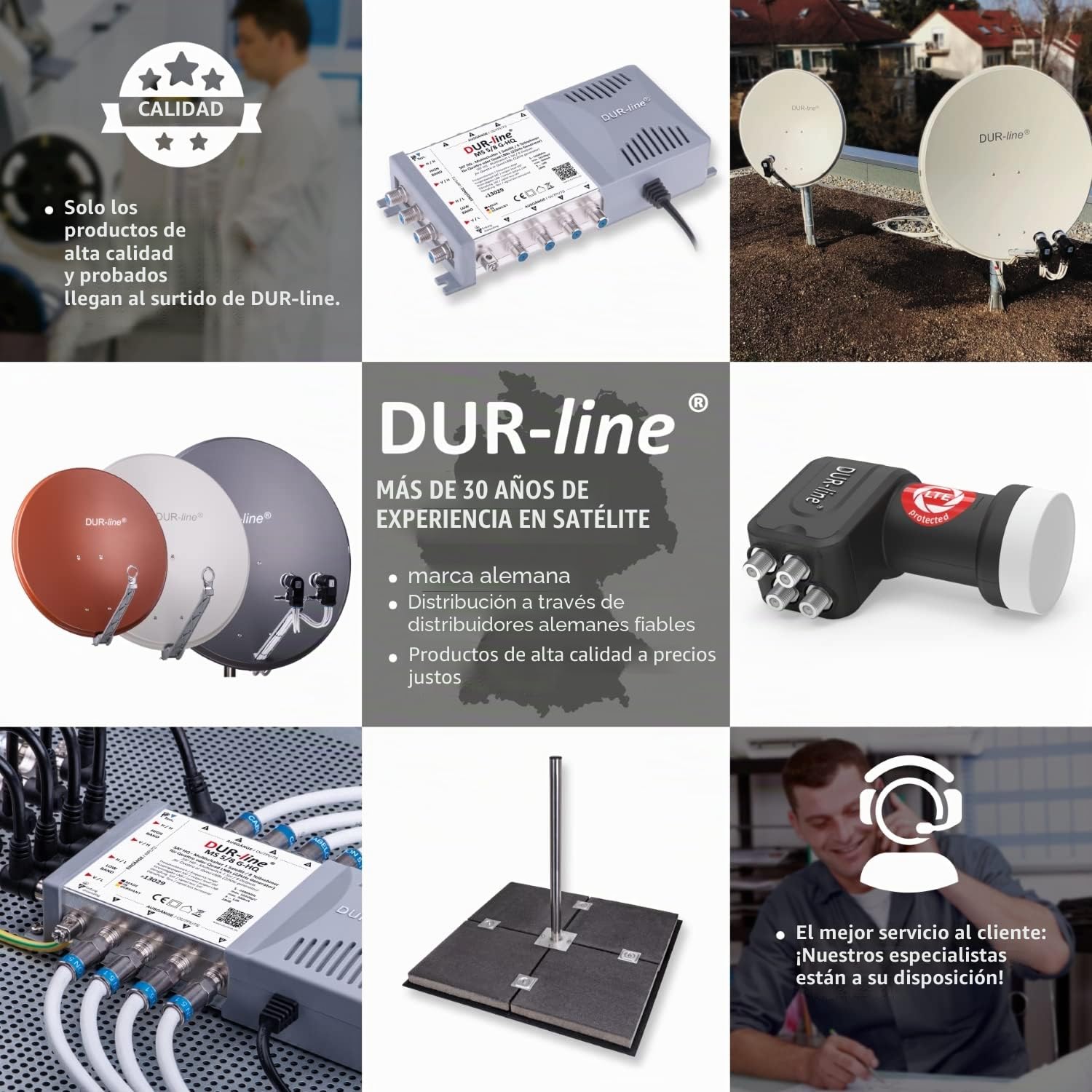 DUR-line 6° Monoblock Single LNB - Astra 19,2°E + Hotbird 13°E - 1 participante y 2 satélites (MB6-US) - Doble LNC con DiSEqC integrado - Full HD, 4K, 8K, 3D - Resistente a la intemperie + blindaje de