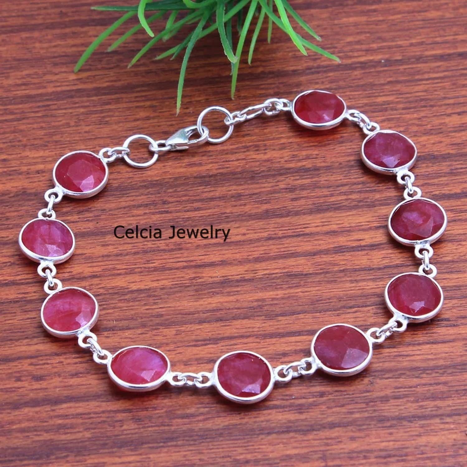 Pulsera de plata esterlina 925 para mujeres y niñas, pulsera de rubí natural Piedra preciosa Pulsera única hecha a mano para ella o para él