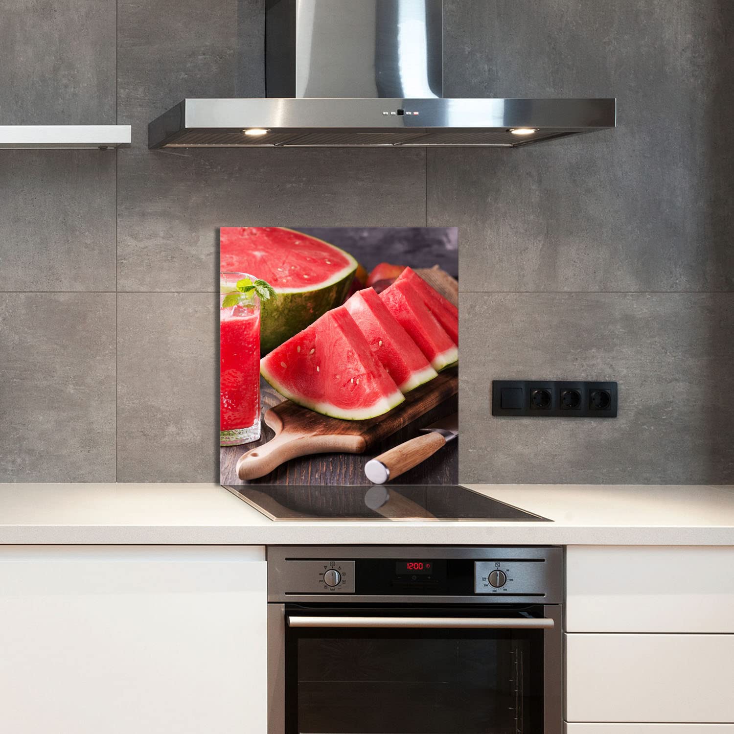 Szklany panel ochronny do kuchni Lacobel, szklana płyta ochronna na kuchenkę, 60x65 cm, szklana deska do krojenia, ochrona przed rozpryskiwaniem, uniwersalna, ARBUZ