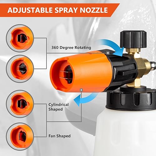 Miniatura 4 de Kebtek Cañón de espuma con pistola de lavado a presión de 5200 PSI, pistola de lavado eléctrico con kit de conexión rápida de hidrolavadora y puntas