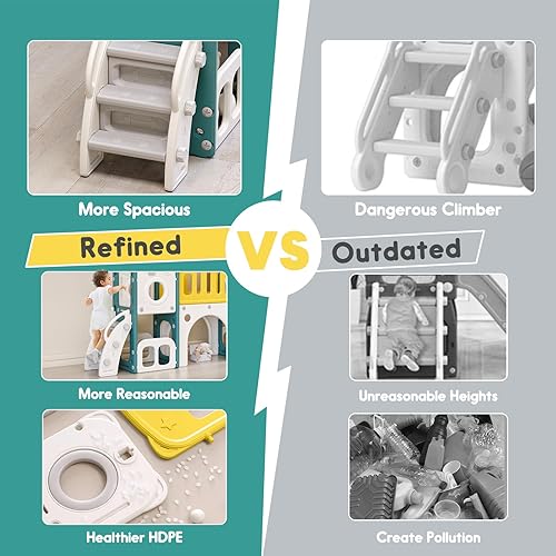 Miniatura 4 de Tobogán para niños pequeños para interiores y exteriores, 3 en 1, plegable, fácil de instalar, con aro de baloncesto y pelota, tobogán independiente