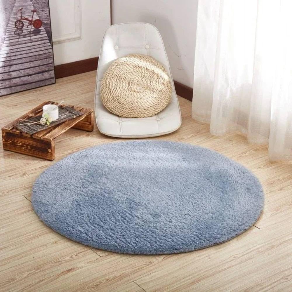 Tapis rond bleu de 80 cm antidérapant et moelleux pour chevet de chambre