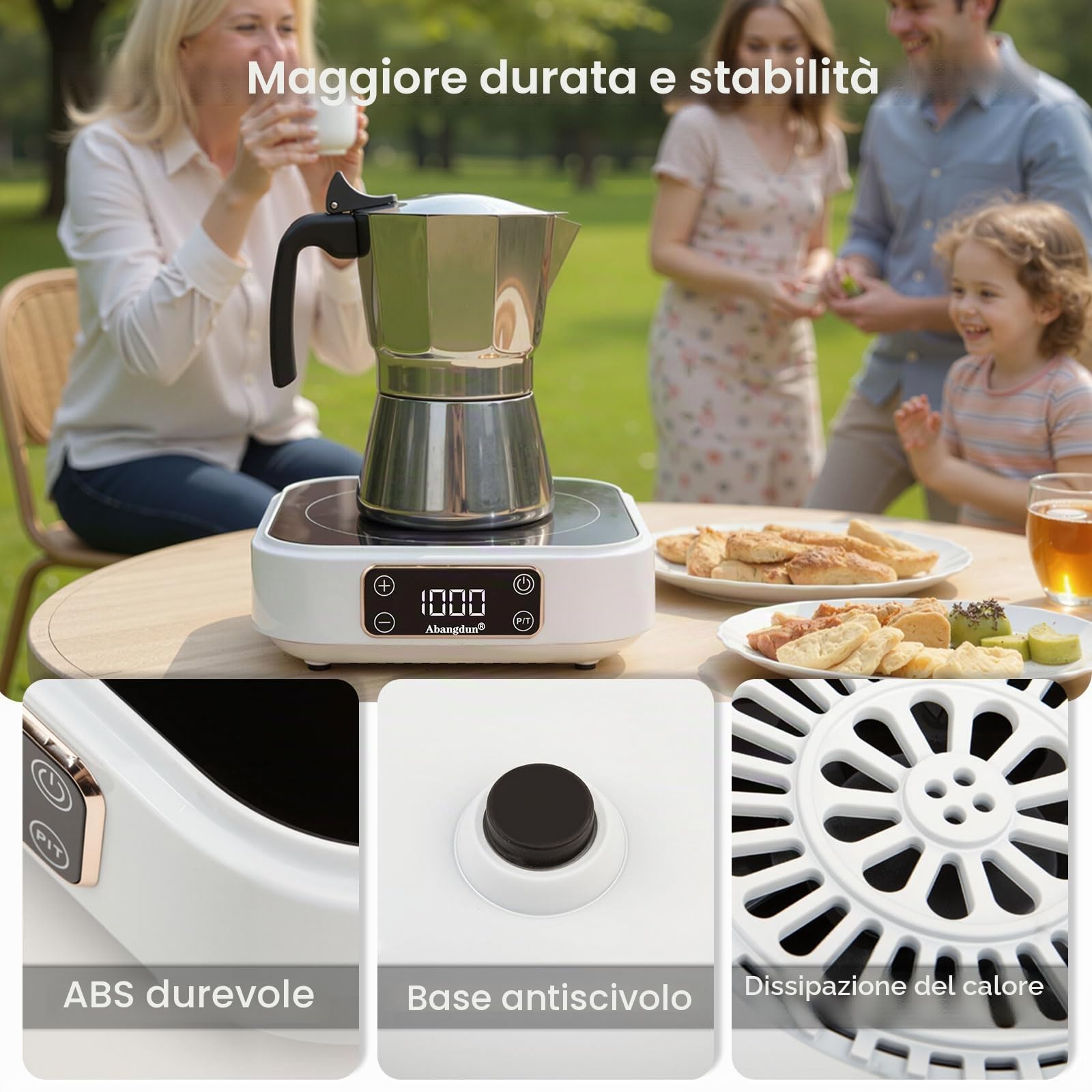 Mini piastra a induzione, 1000 W, mini piano cottura a induzione, 1 piastra, piastra a induzione con 7 livelli di potenza, 200 W-1000 Watt, piastra elettrica a induzione per rimorchi da campeggio
