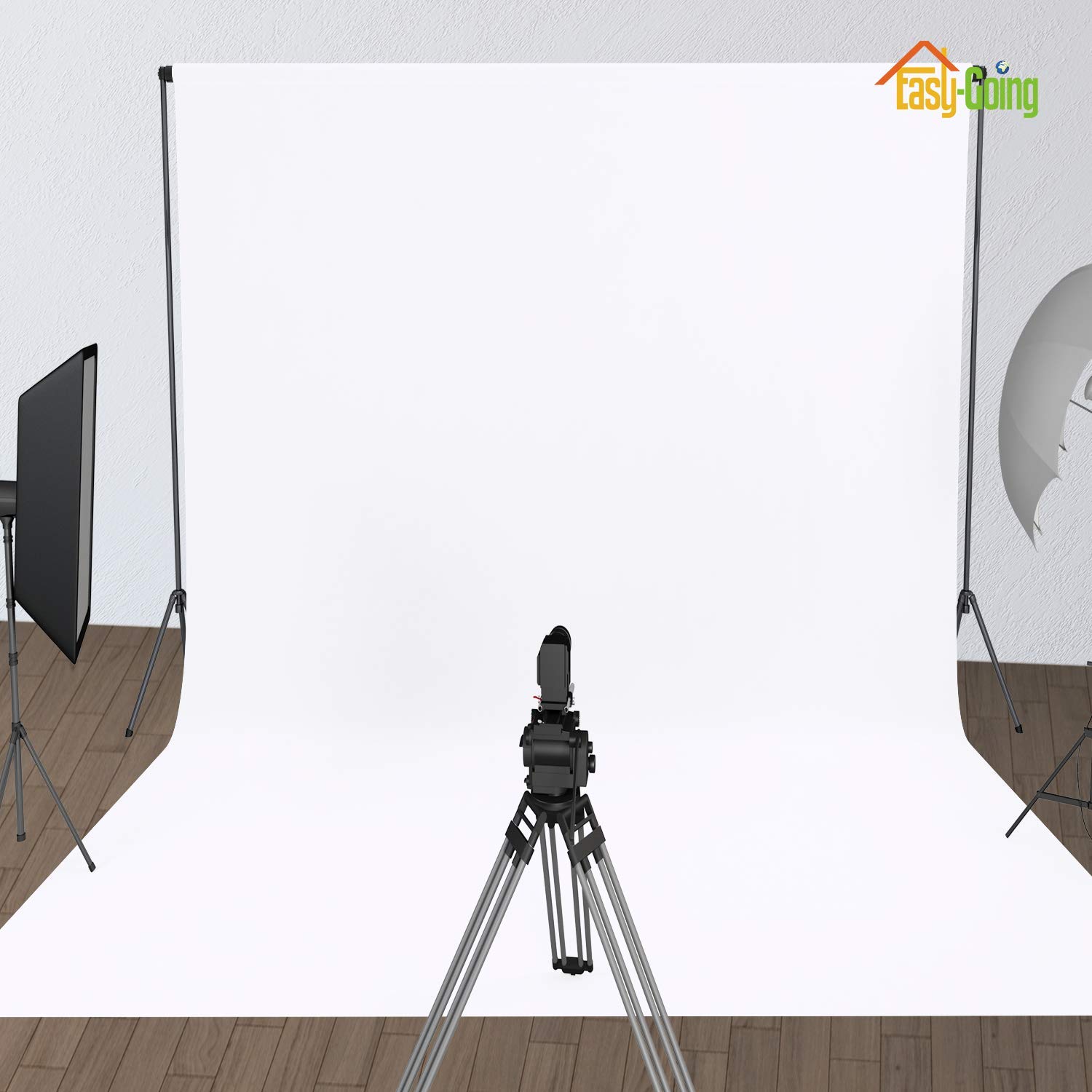 Easy-Going Easy-Going 5Wx7L ft White Background Muslin Backdrop, Photo Studio, Collapsible High Density Screen for Video Photography and Television in use