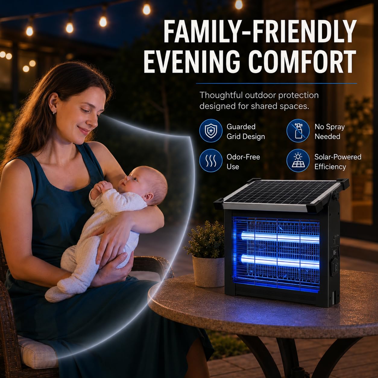 Matamoscas solar para exteriores, 4500 V, matamoscas para exteriores, con panel solar ajustable de 10 W, impermeable, recargable, portátil, trampa eléctrica para moscas para patio, jardín, patio