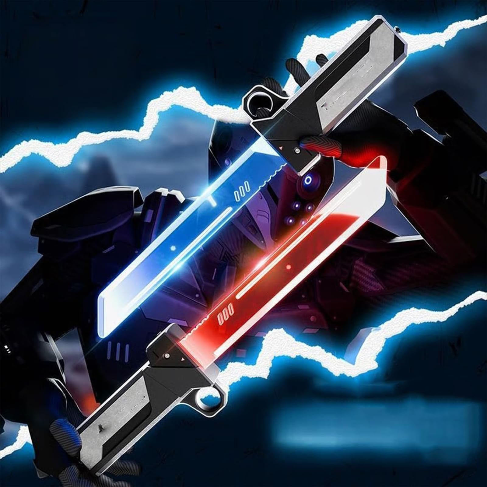 Spada laser retrattile plug-in, sciabole illuminate a LED 2 in 1 con sensore di movimento, spada illuminata a doppia lama, spada con impugnatura girevole reversibile per punta delle dita (1set)