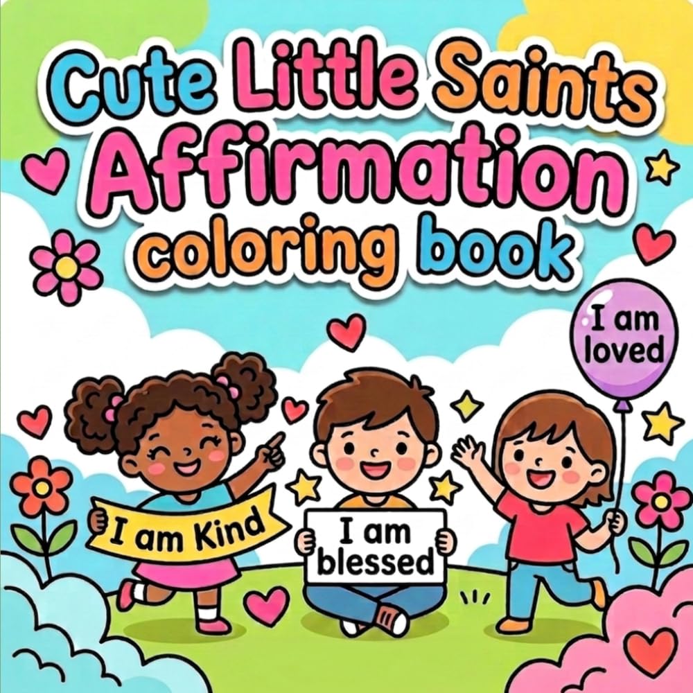 Cute Little Saints: Affirmation coloring book for kid, Bold and Easy, Simple and Big designs, positive affirmations