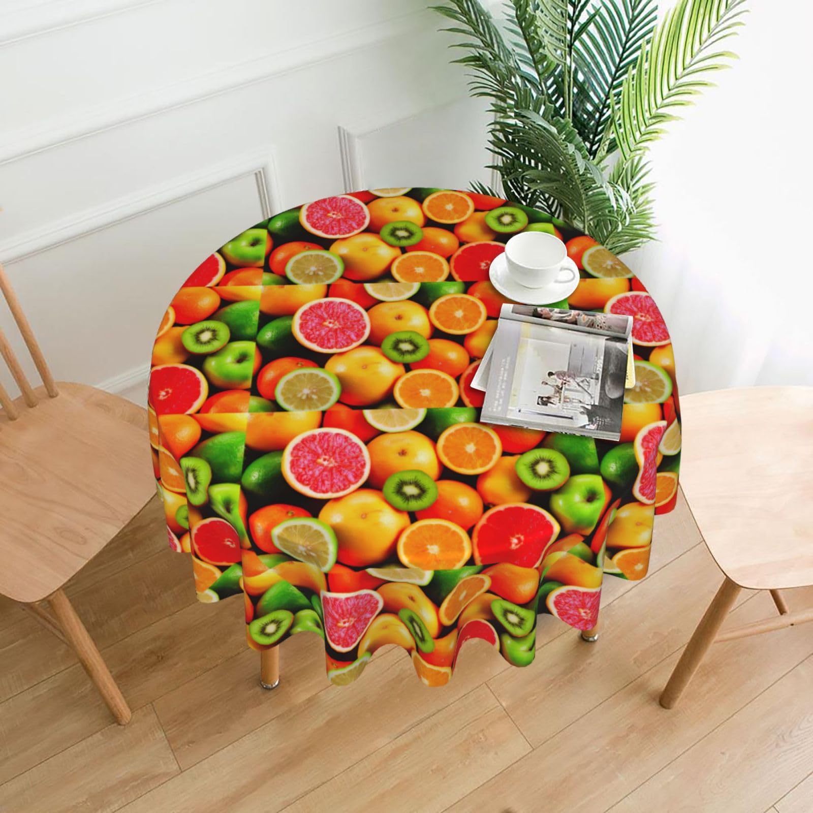 SDEGTHO Fresh fruit Print Boho Round Tablecloth 60in Vintage Polyester Cover for Wedding Party Thanksgiving