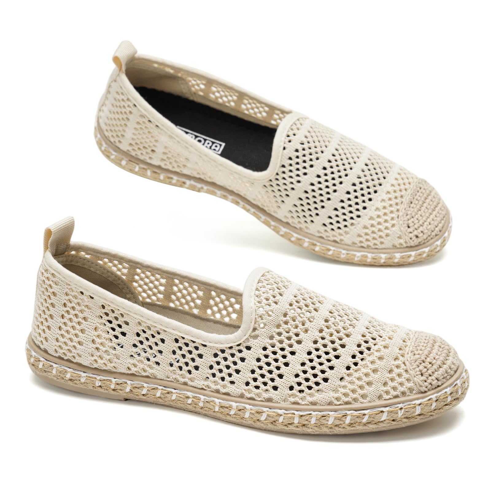 GLAMORA Alpargatas Mujer Caladas Slip On Punto Transpirable Zapato Plano Ligero Flexible Suela Goma Efecto Esparto Crochet Puntera Cerrada Comodo Verano Sin Cordones