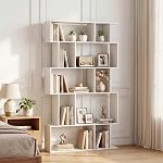 5-Tier Geometric Bookcase, S-Shaped Bookshelf with 10 Open Storage Cubes, Modern Room Divider Shelves, 62” Tall Decorative Display Shelf for Living Room Home Office (1, White)