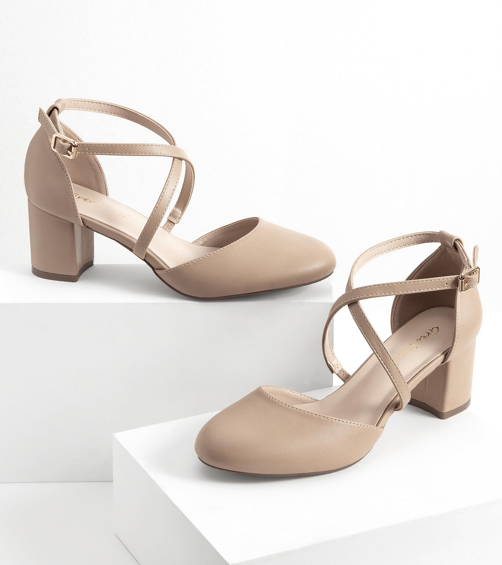 Greatonu Scarpe col Tacco Donna Eleganti Decollete a Cinturini Incrociati Punta Chiusa Sandali con Tacco da Sposa Decolte Tacco Medio Largo