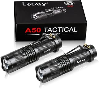 Letmy Tactical Flashlight 2-Pack: 300 Lumen Super Bright Mini LED, Zoomable Beam, Waterproof, 3 Modes, Belt Clip - EDC for Hiking, Camping, Emergencies