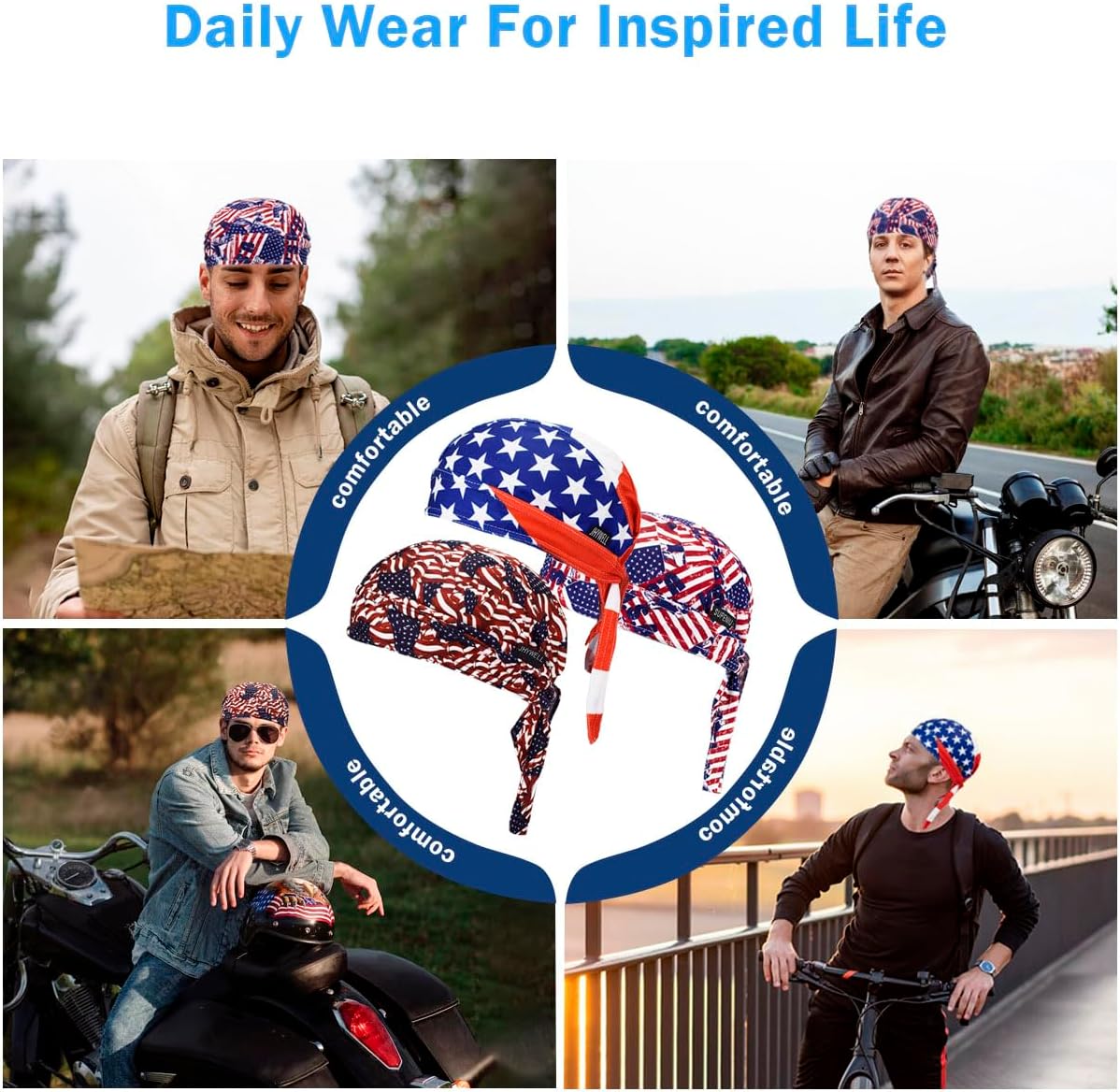 Cooling Do Rags Sweat Wicking Skull Caps Doo Rags Large Motorcycle Dew Rag Head Wrap Bandana Hats Liners for Men and Women - Image 7