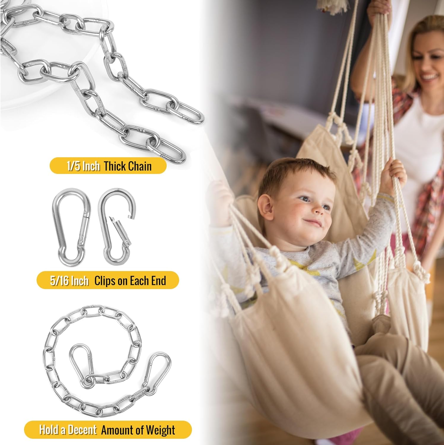 2 Pack 1/5 Inch Heavy Duty Chains, 30 Inch Swing Extension Chain with Carabiners, Adjustable 440LB Metal Hanging Chain for Indoor Outdoor Porch Swing Hammock Chair Punching Bags Gym Machines 2 71S0yvncMEL. AC SL1500