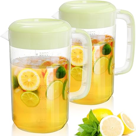 Jucoan Gallon Tea Pitchers with Lid (2 Pack) – Plastic Straining Pitchers