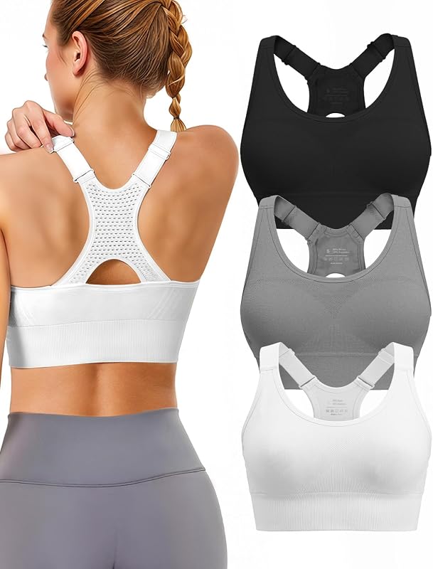 Adjustable Sports Bras for Women High Support, Padded Racerback Bra | 3 Pack High Impact Plus Size Supportive Push up Sport Bra for Large Bust Workout Running Gym Yoga