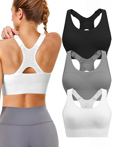 Adjustable Sports Bras for Women High Support, Padded Racerback Bra