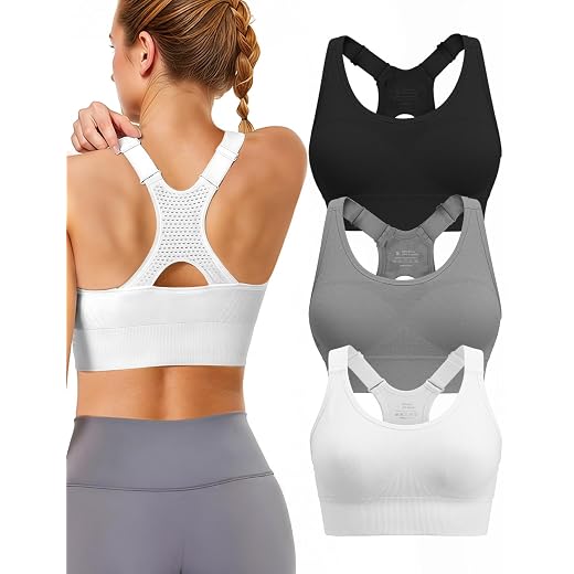 Adjustable Sports Bras for Women: 3 Pack High Support Padded Racerback Sport for Large Bust Workout Running Gym