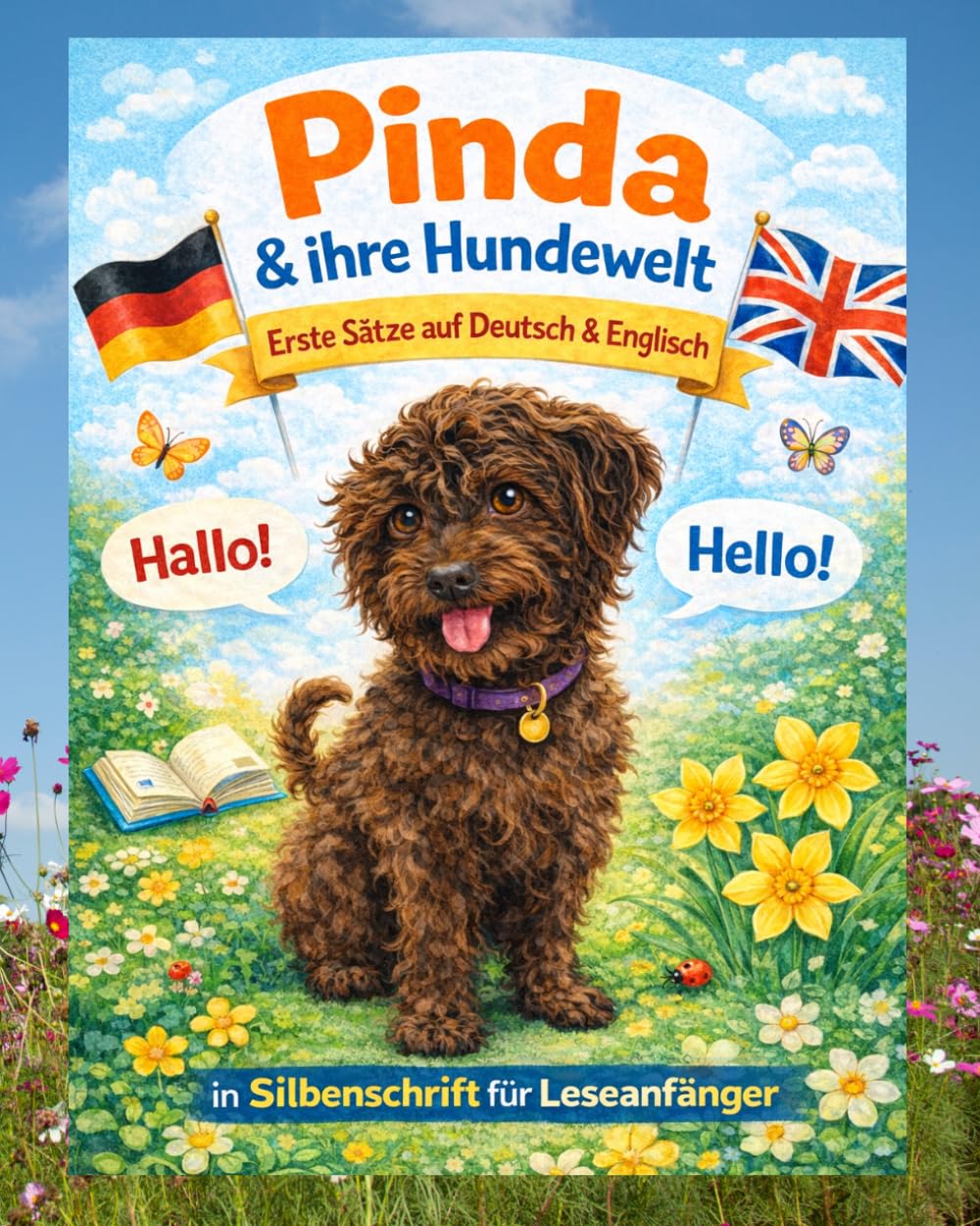 Pinda & ihre Hundewelt: Erste Sätze auf Deutsch & Englisch in Silbenschrift für Leseanfänger (Lernen mit Pinda)