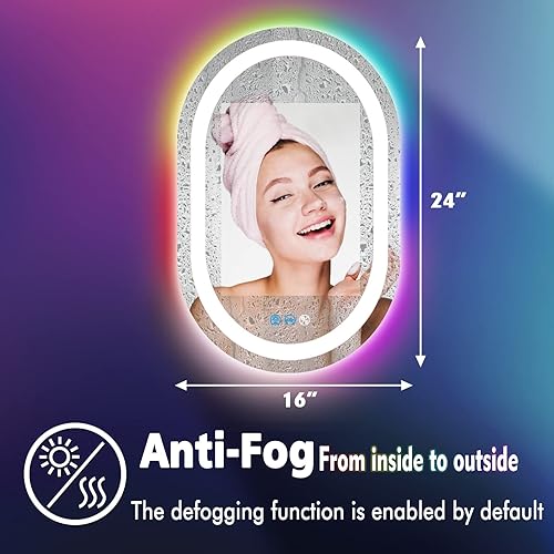 Miniatura 3 de ARUMMA Espejo LED ovalado de baño con luces de 24 x 16 pulgadas, espejo iluminado ovalado para baño, montado en la pared, espejo de tocador