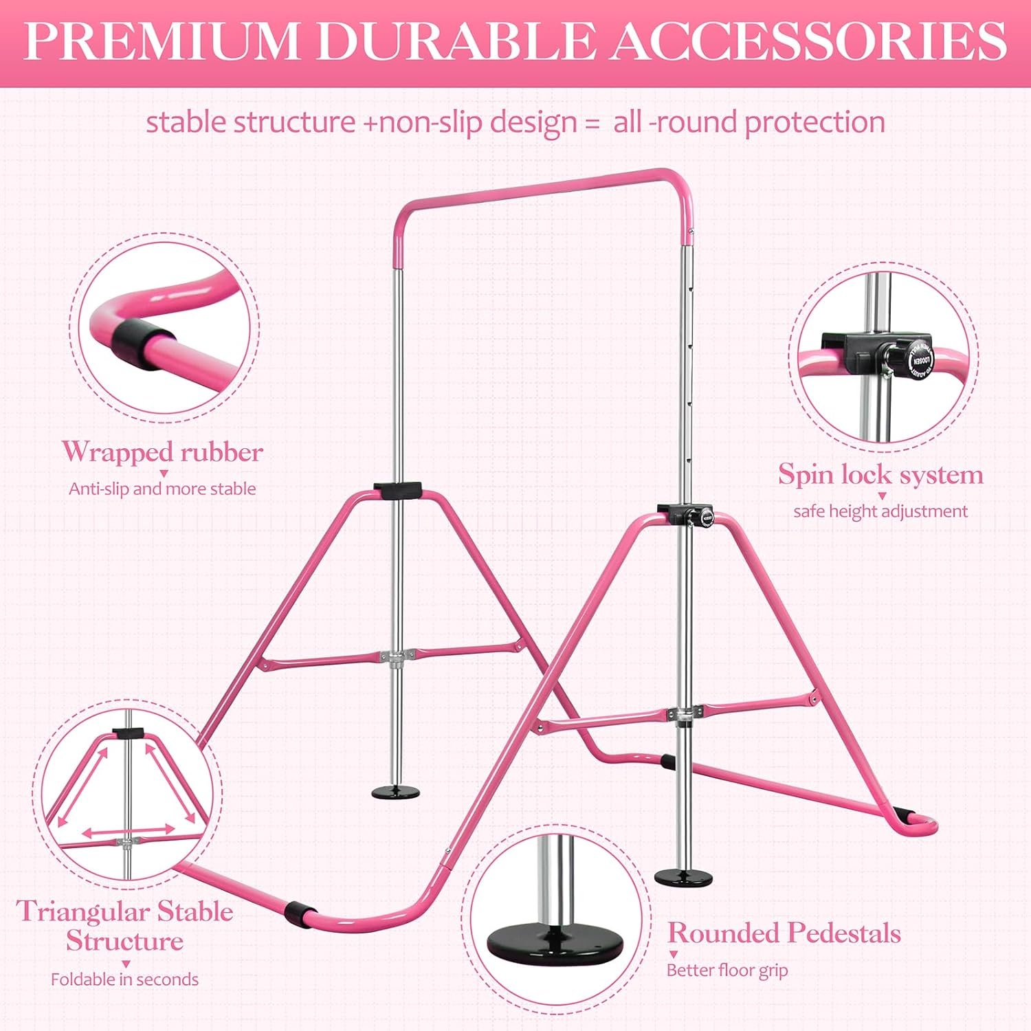 Expandable Gymnastics Bars with Ring, Adjustable Height Gymnastic Horizontal Bars, Gym Junior Training Bar Children Folding Training Monkey Bars for Kids
