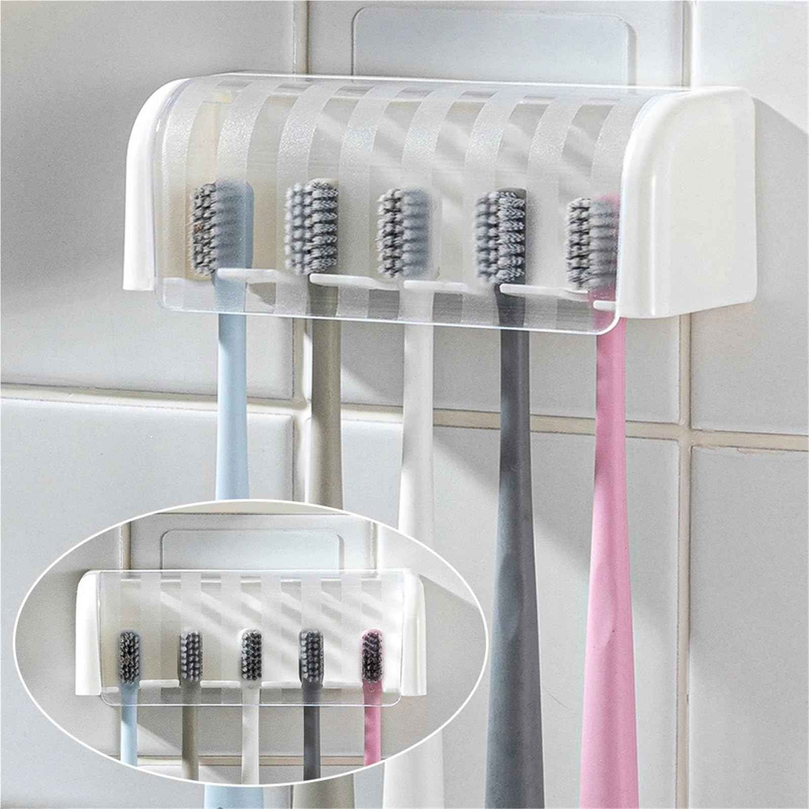 Portacepillos De Dientes De Pared Frosted Plastic Adhesive Toothbrush Holder