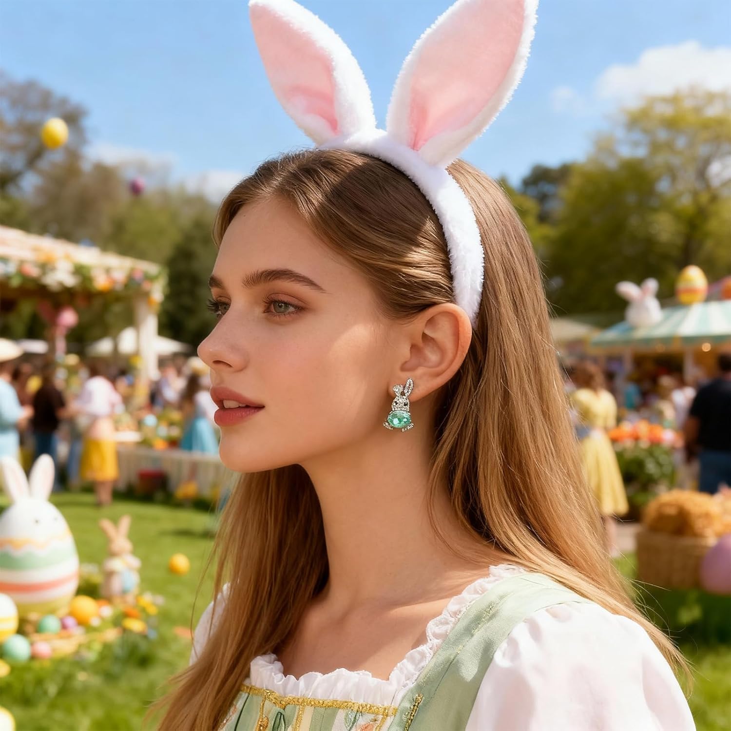 Easter Gifts for Women Easter Earrings for Women Cute Rhinestone Bunny Earrings Pearl Peep Rabbit Egg Earring Basket Stuffers - Image 4