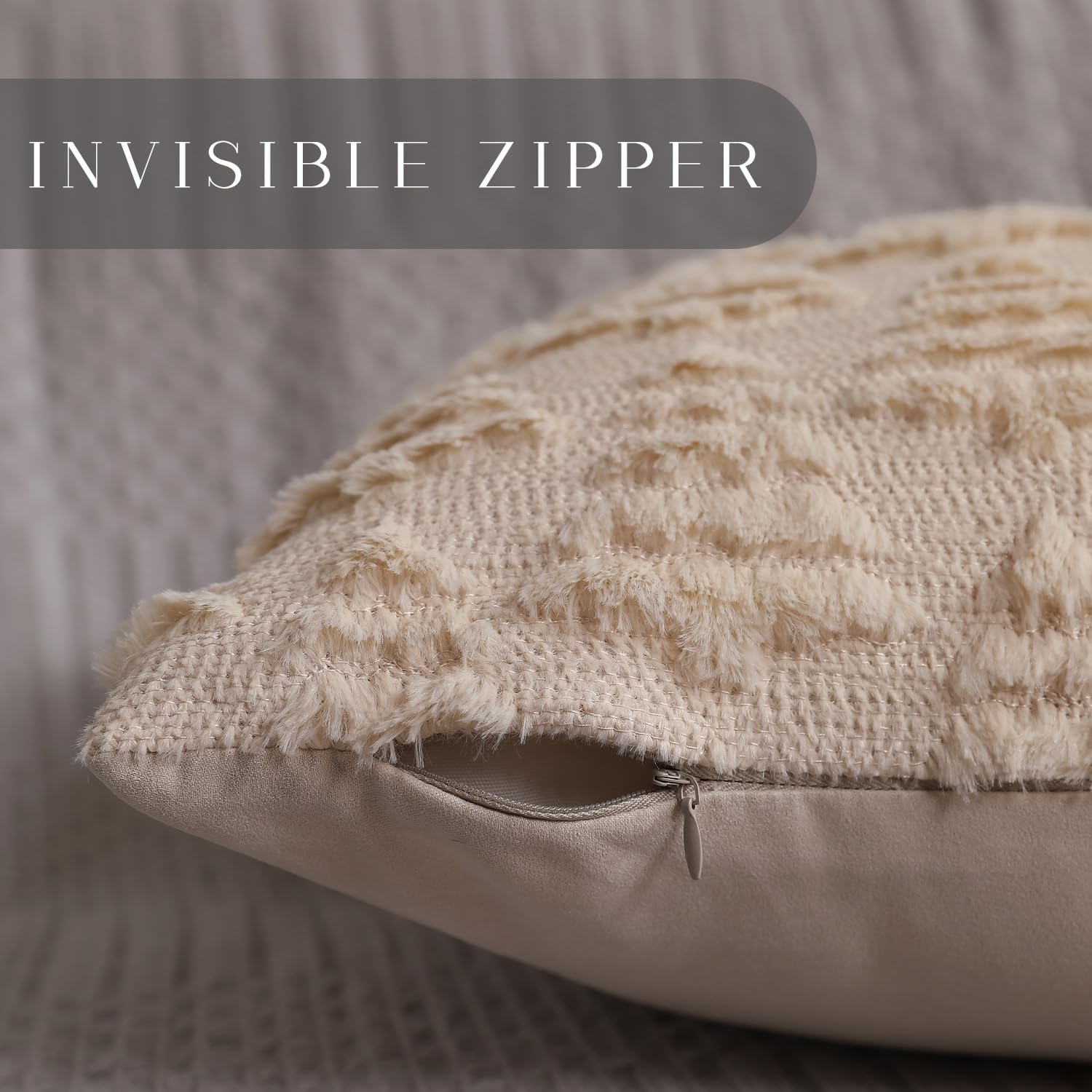 Christmas Pillow Covers 16 x 16 Set of 2 Xmas Decorations Beige Christmas Tree Pillow Cases Plush Faux Fur Soft Cushion Case for Winter Xmas Holiday Home Bedroom Sofa Decors SY-003-C16 - Image 2