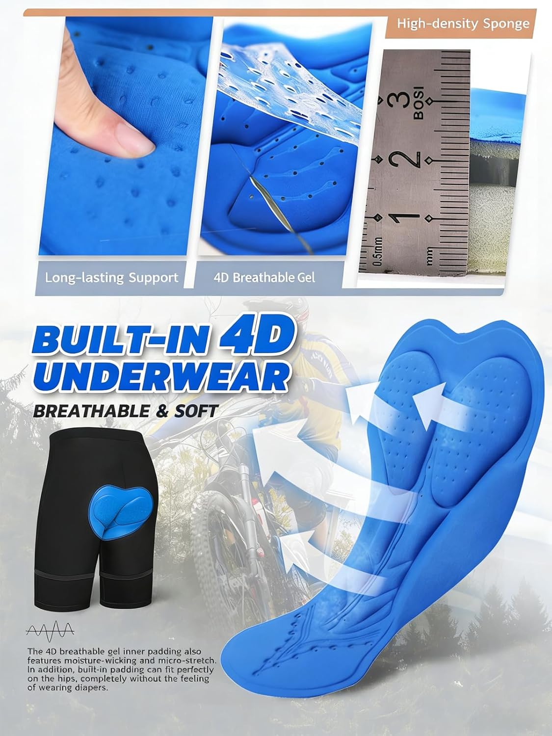 Ally Men's Mountain Bike Shorts 4D Padded Lightweight Loose-fit with Zipper Pockets for Biking Cycling Bicycle Riding Biker