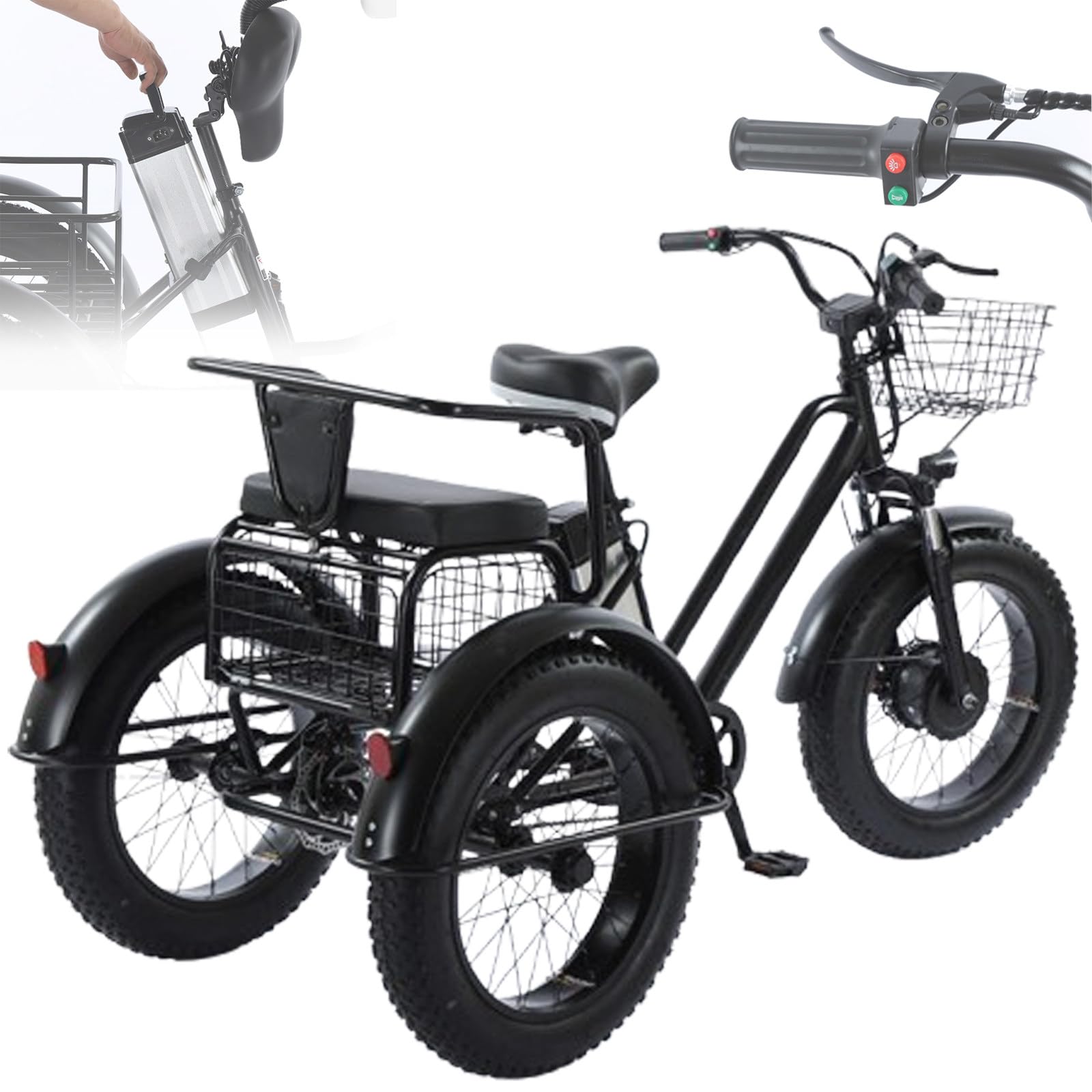Elektrisches Dreirad, Elektrisches Lastenrad Für Erwachsene, 200 Kg Tragfähigkeit, 20 * 4,0 Zoll Breite Reifen, Motorisiertes E-Dreirad, Ideal Für Pendler Und Reisen
