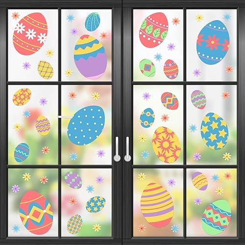 Miniatura 10 de Pegatinas de ventana de Pascua, huevos de conejo de Pascua, calcomanías de ventana de Pascua de doble cara, calcomanías de decoración de arte para