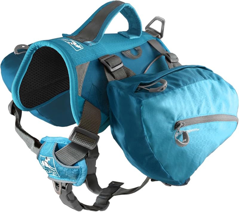 Kurgo Big Baxter Dog Backpack Harness, Coastal Blue | Integrated Harness & 2-Sided Saddlebag Holds 7.5L, 8 Adjustment Points, Reflective Trim, Padded Handle, for Dogs 50-110 Lb