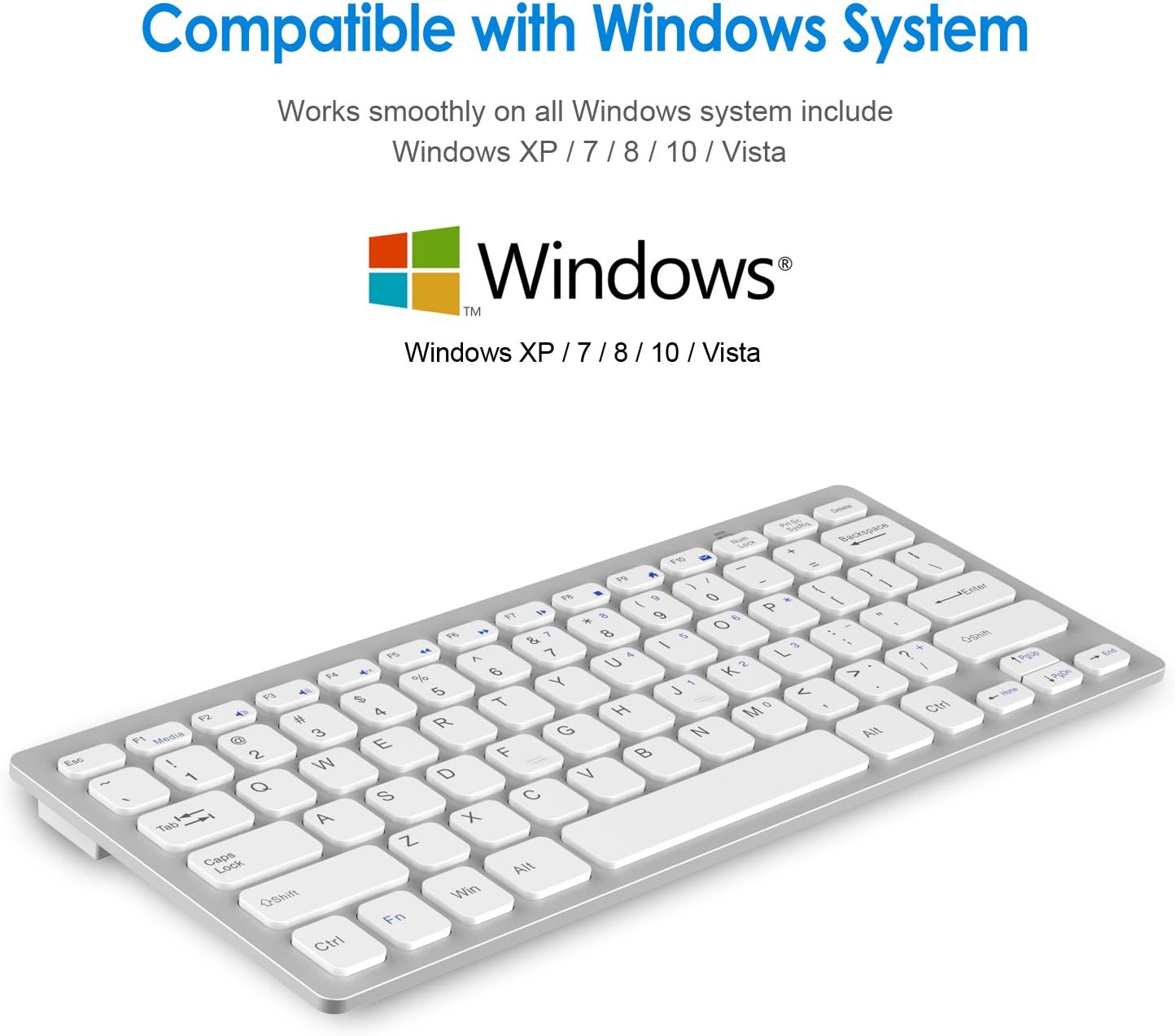 JETech Ultra-Slim 2.4G Wireless Keyboard for Windows (White) - 2161