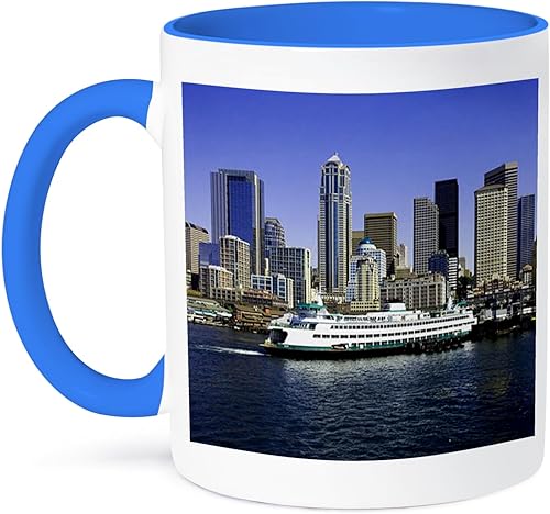 3dRose mug_14266_6 Seattle Ferry - Taza azul de dos tonos, multicolor, 11 onzas
