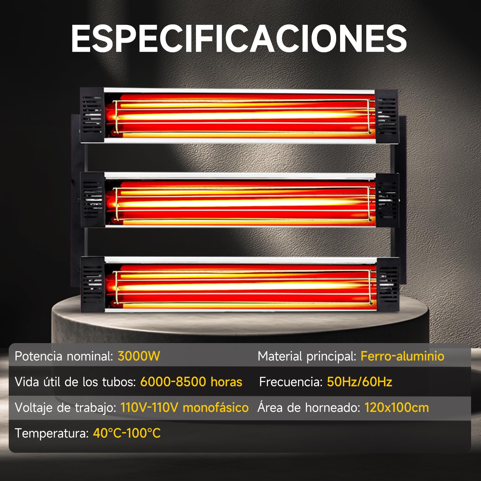 DATOUBOSS Lampara infrarrojos pintura, Lámpara de Pintura Infrarroja de 3000 W, Spray/Cabina de Horneado Lámpara Calentador de Curado de pintura infrarro adecuado para pintar automóviles (KF-3000W)