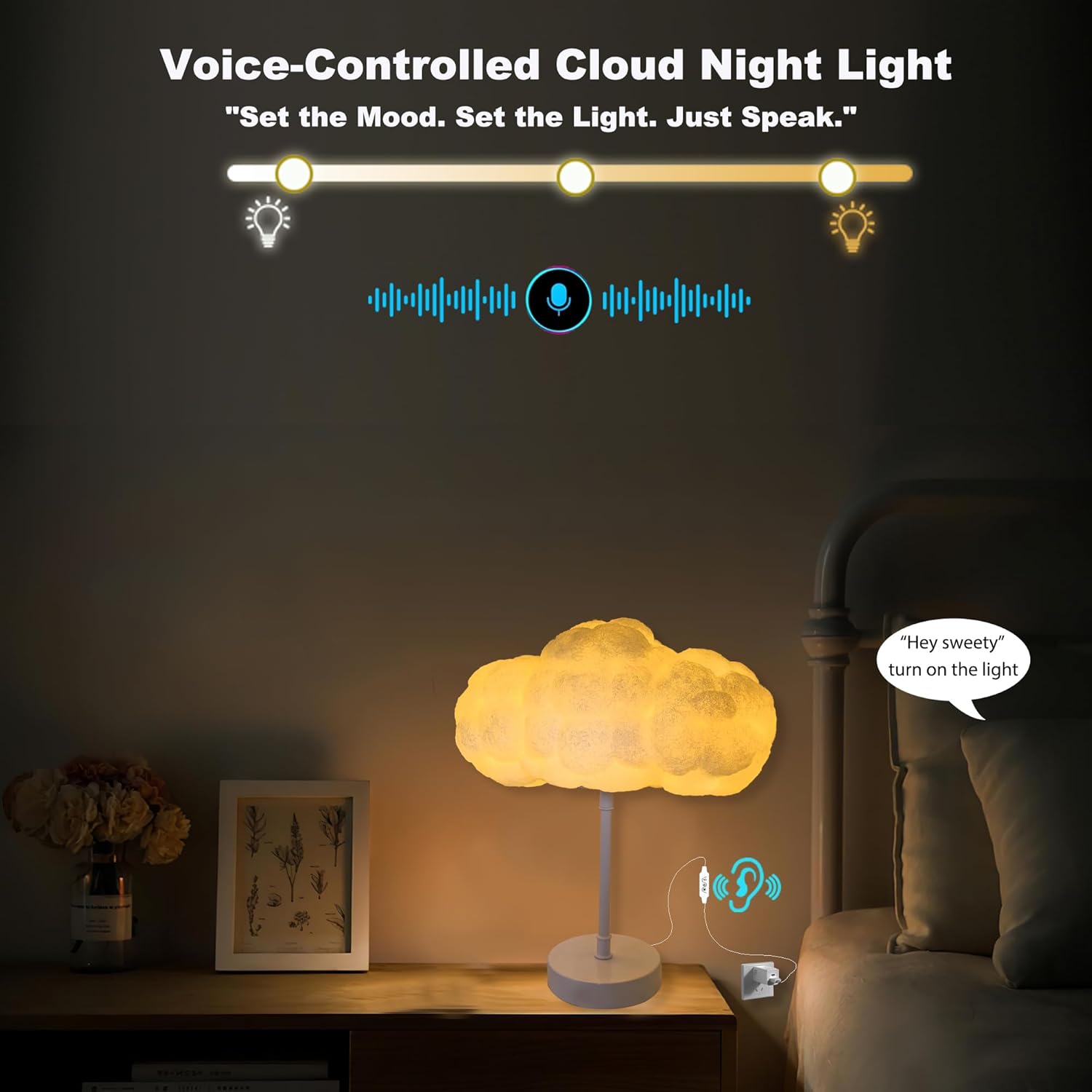 3D Cloud Lights Night Light Desk Light Voice-Activated Style Table Lamp for Bedroom-NO DIY,Coolest Decorations lamp for Adults Kids Home Bedroom