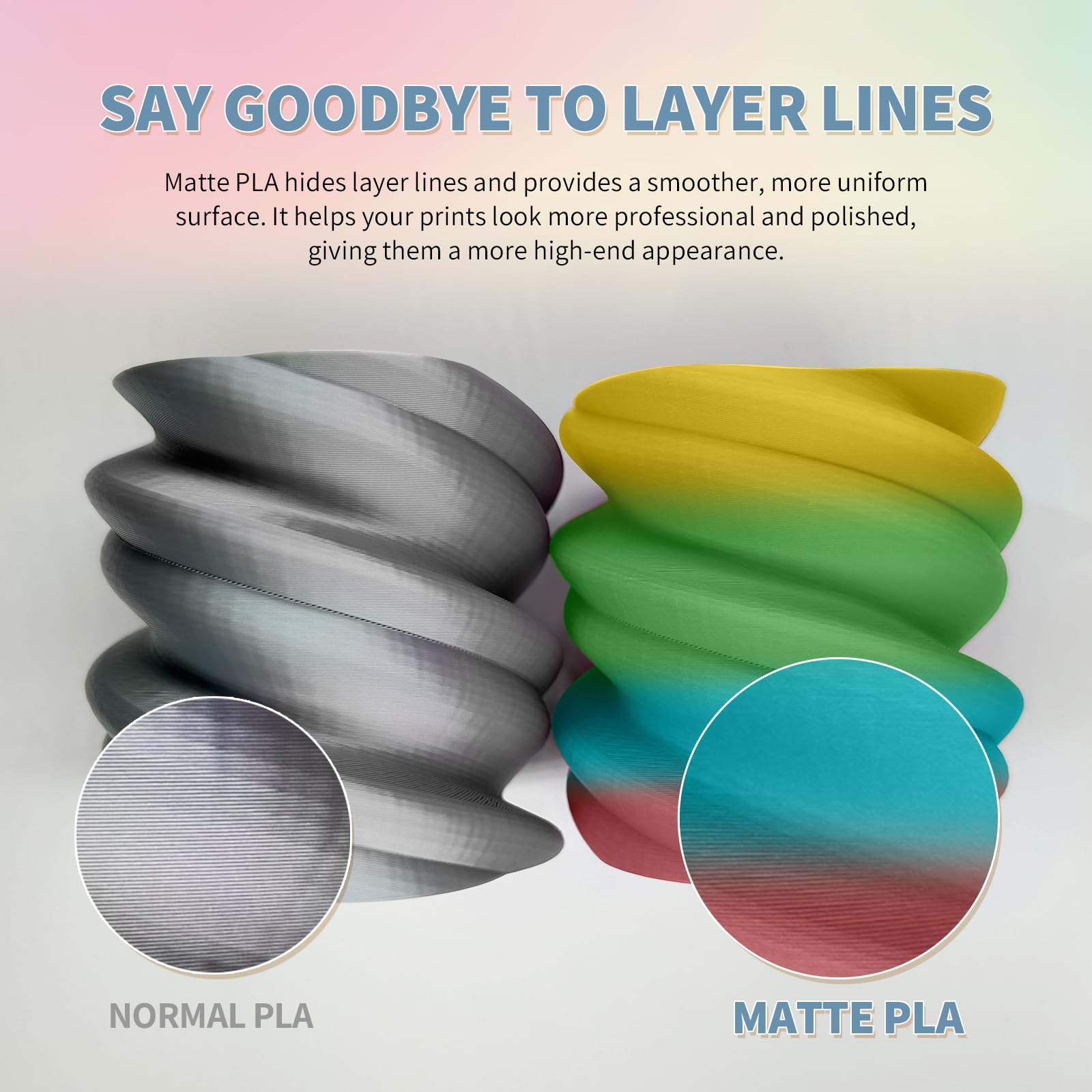 OVERTURE Filamento Matte PLA 1.75mm, 1kg Bobina (2.2lbs) Opaco PLA Filamenti per Stampante 3D, Neatly Wound Filamento Precisione Dimensionale +/- 0.02 mm, Matte Arcobaleno