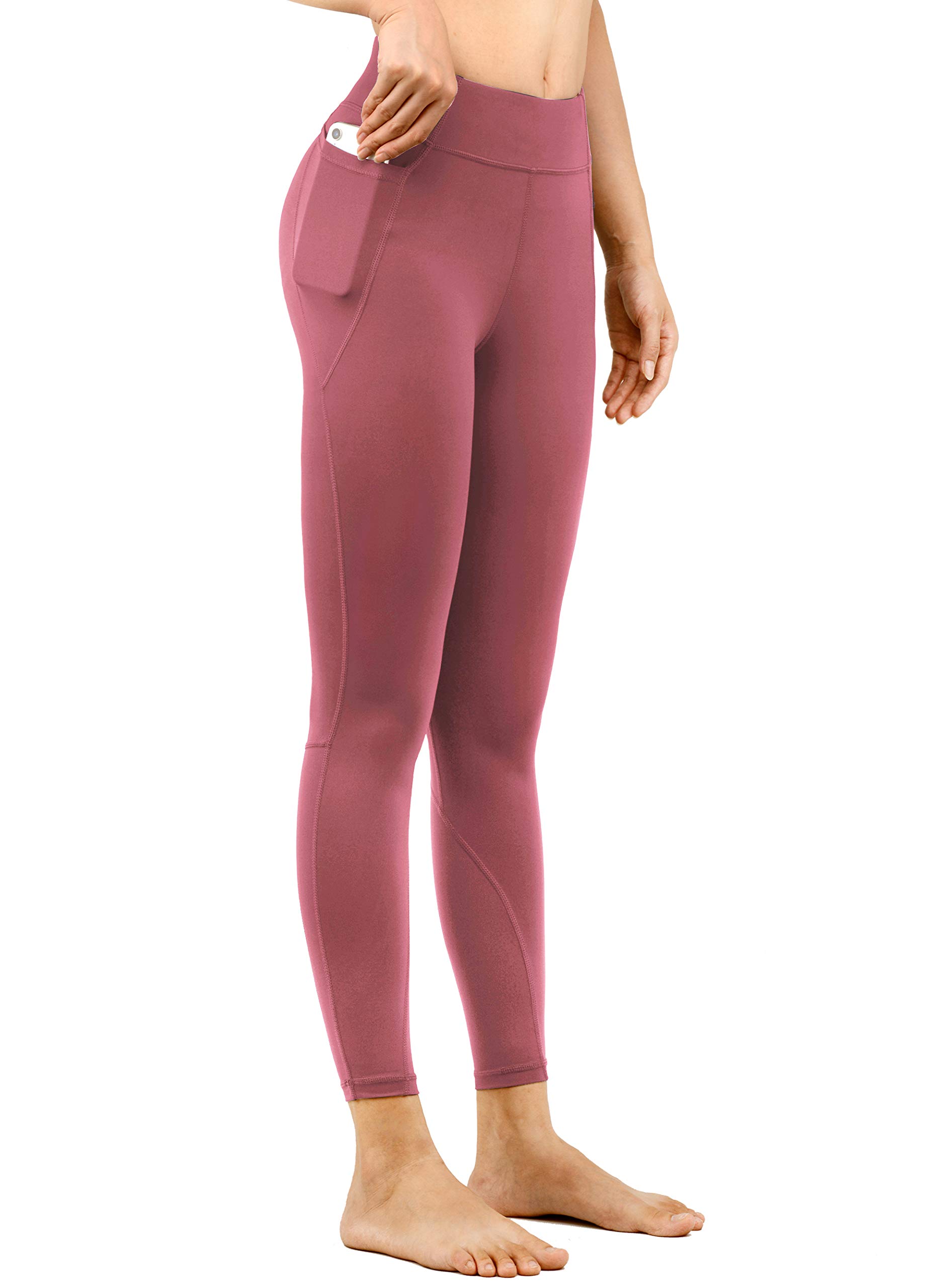 High Waisted Yoga Pants for Women with Pockets Tummy Control Workout Leggings Athletic Running Pants (Coral Red, Medium)