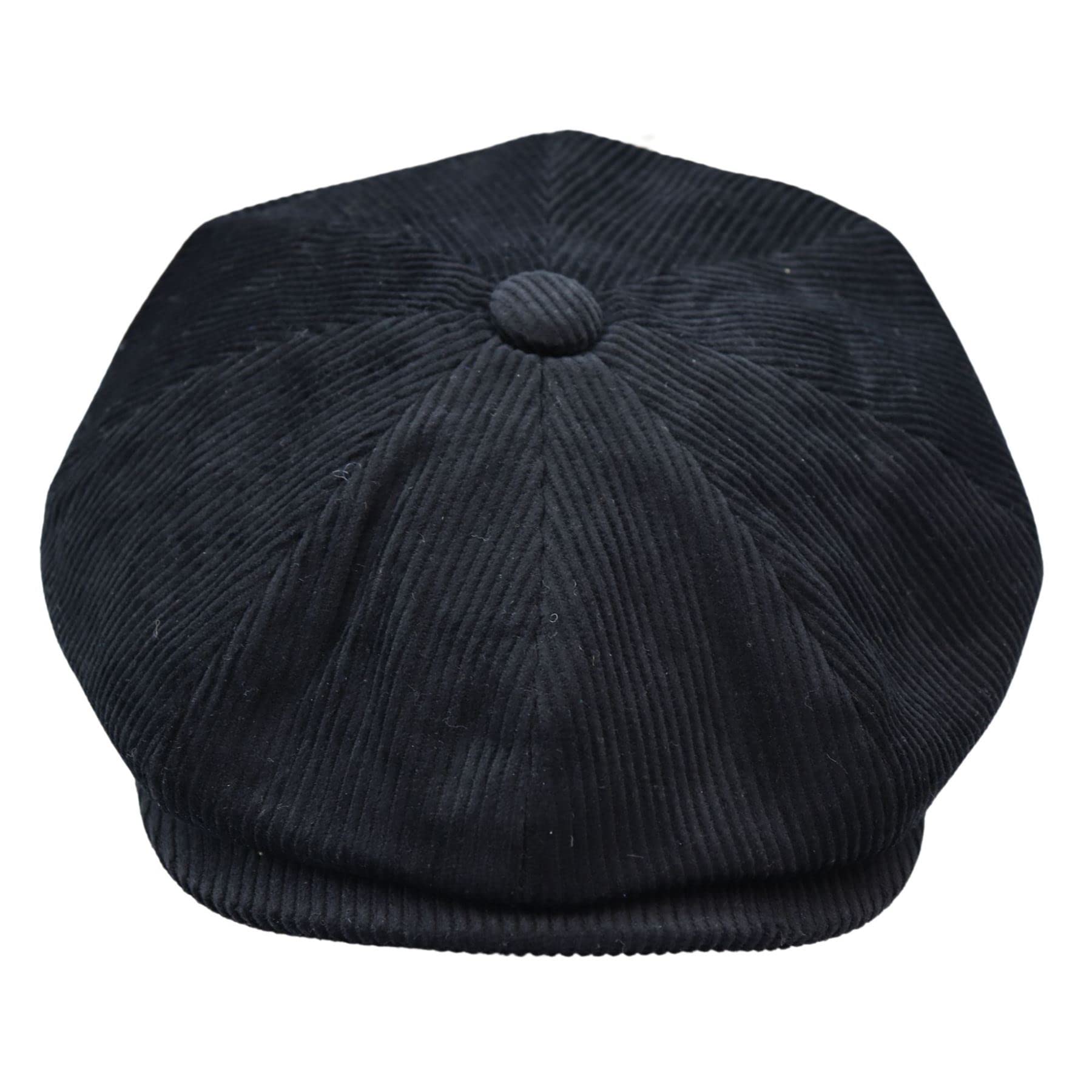 Truclothing Men's Black 8 Panel Razor Baker Boy Corduroy Hat In | Size: Large/Xl