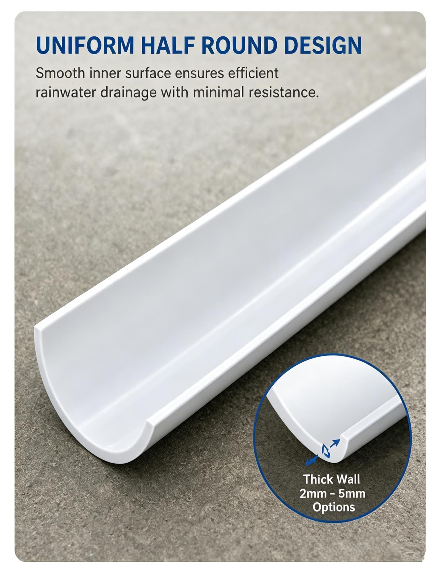 Canaleta de drenaje PVC en forma de U, 2 piezas, conectable, exterior
