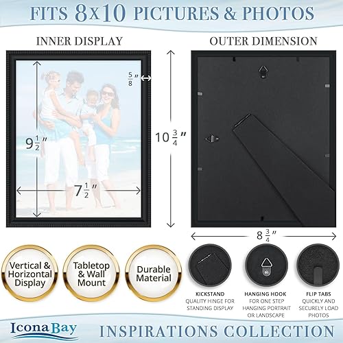 Miniatura 3 de Icona Bay - Juego de marcos de fotos (6 unidades), Ganchos para montaje en pared y caballete de mesa incluyendo, el monitor horizontal o vertical,