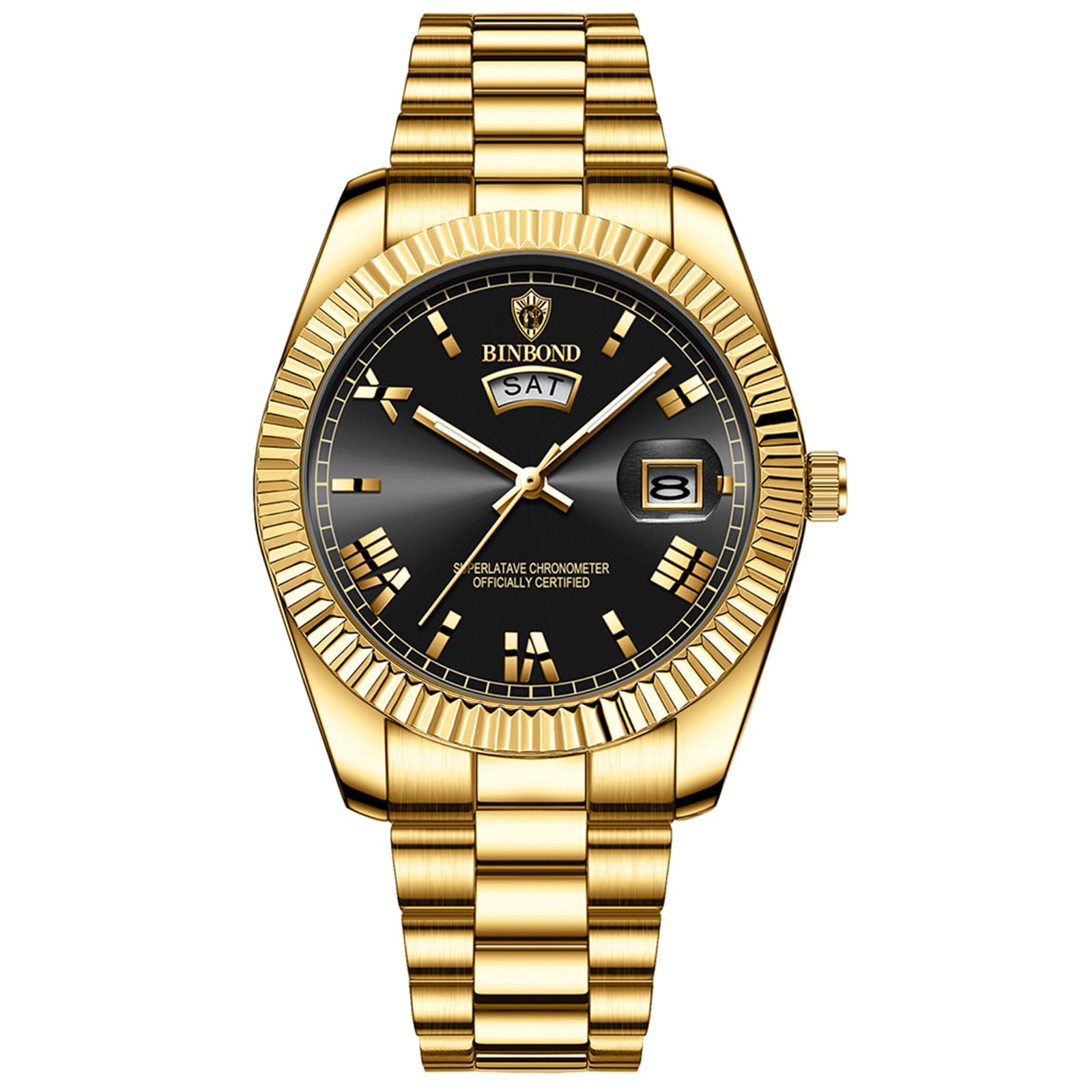 JewelryWe Herrenuhr Edelstahl Quarz Analog Armbanduhr 30M Wasserdicht Römische Ziffern Zifferblatt Uhr mit Woche Datum Kalender und Leuchtend Zeiger Vatertagsgeschenk
