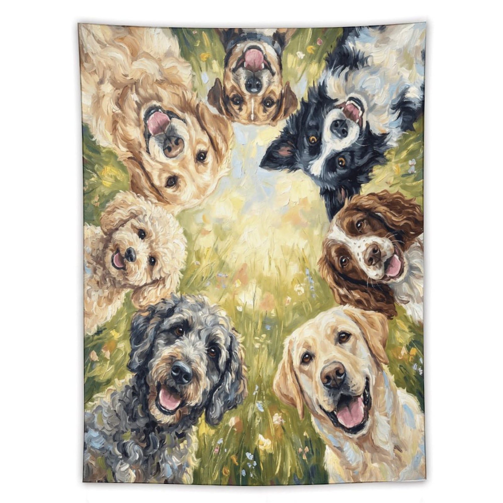 H3B8U2Y5 Happy Dogs Wildflower Wall Tapestry, Group Pet Portrait