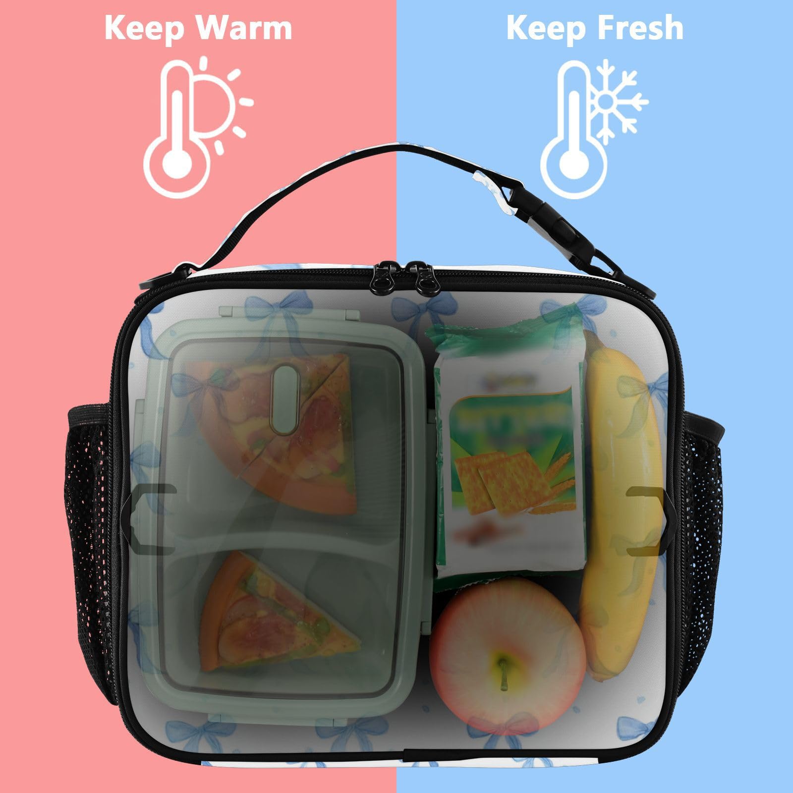 Kcldeci Blue Bows, borsa termica per il pranzo per bambini, grande, borsa termica per il pranzo, borsa termica per il pranzo, cestino per il pranzo per la scuola per ragazzi