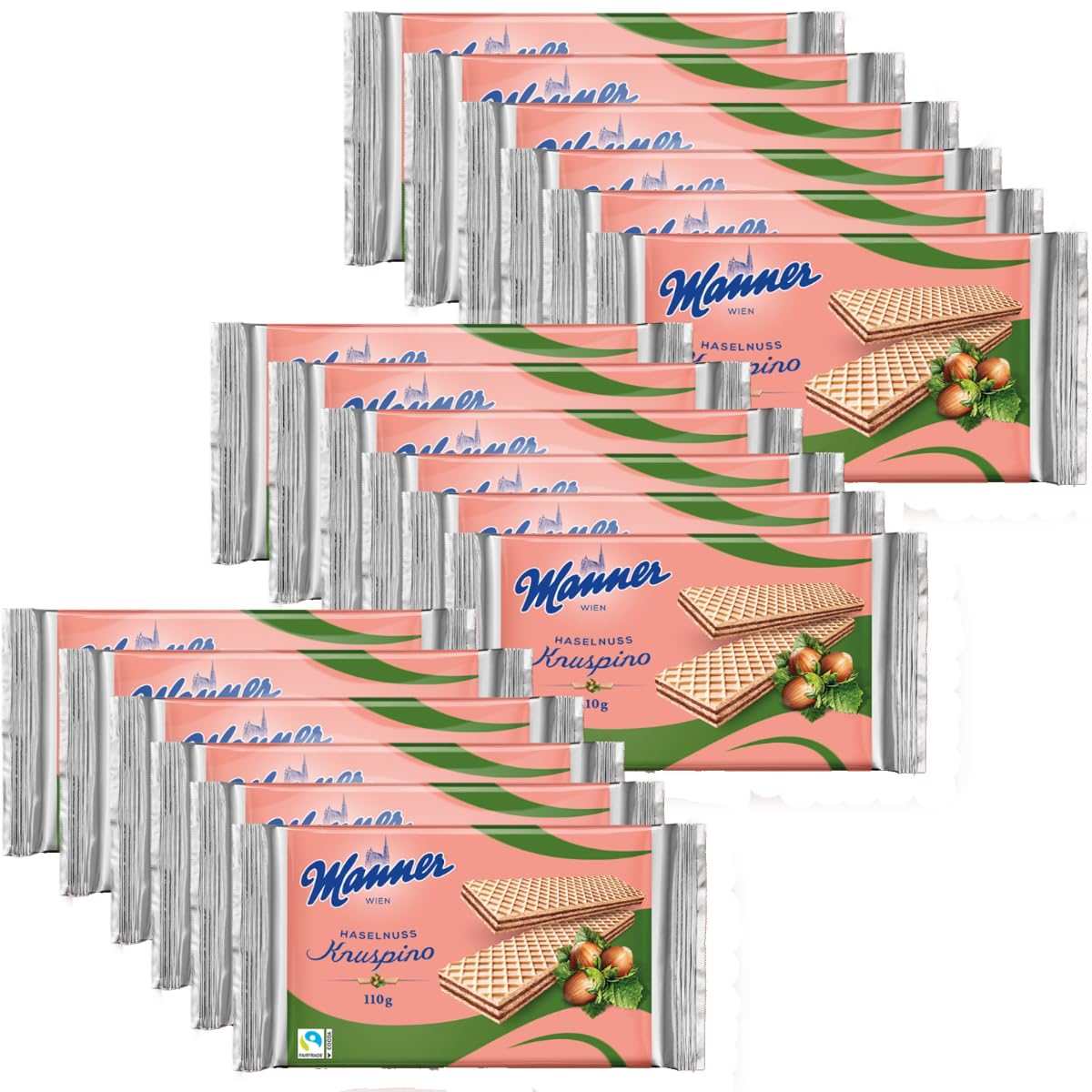 Manner Knuspino Lot de 18 gaufres garnies de crème de noisette 110 g
