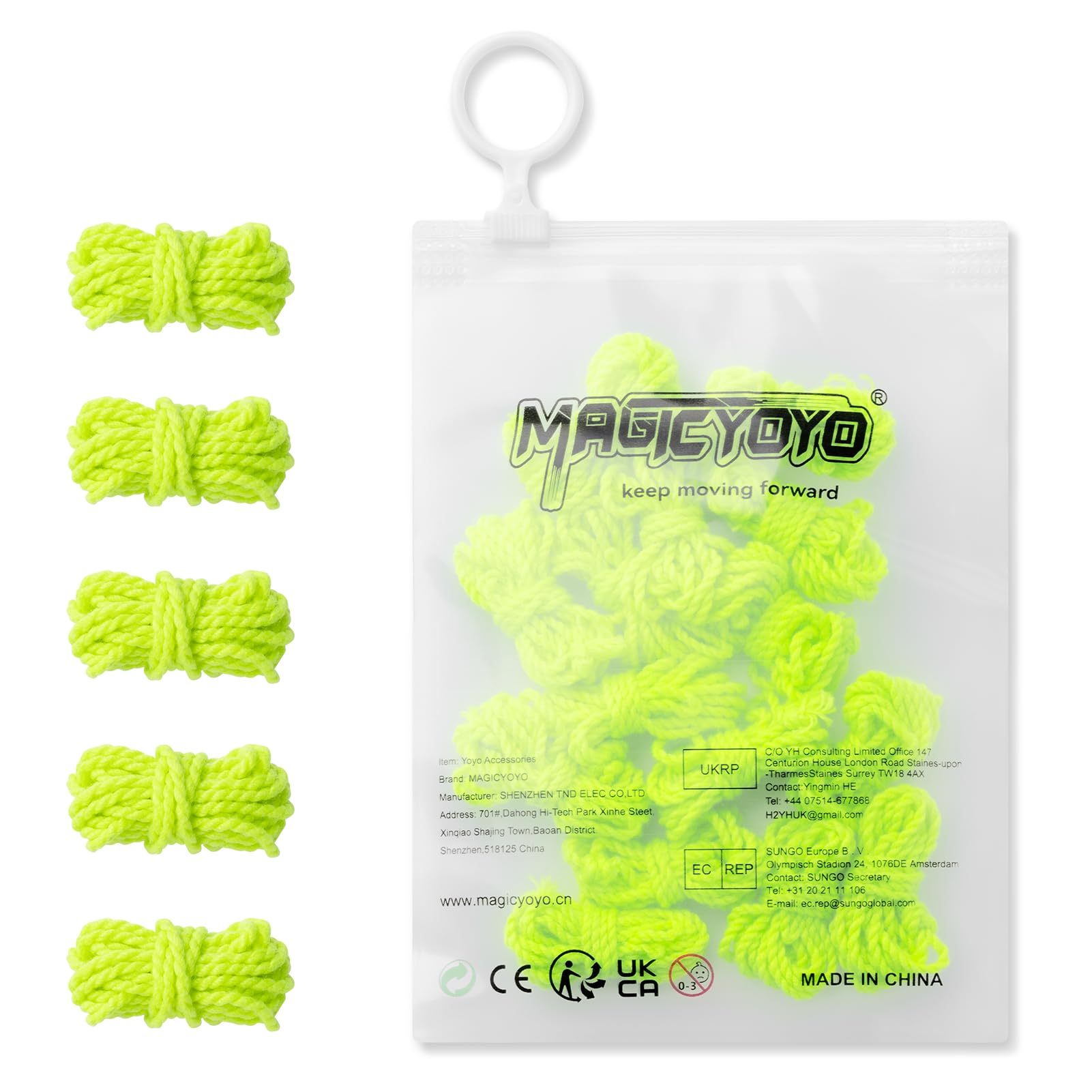 YOSTAR Glow-in-The-Dark Yellow Yoyo Strings - 100% Polyester, Professional Grade for Both Responsive & Non-Responsive Yoyos (15 Pack)