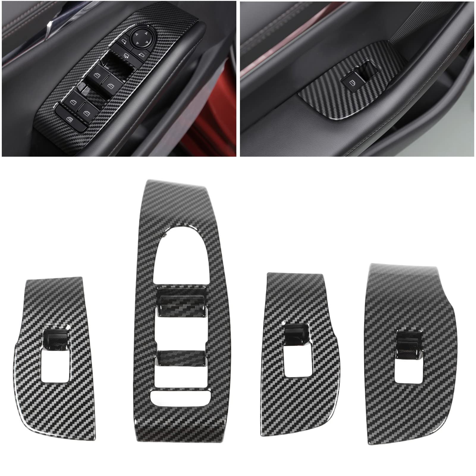 Fensterheber Schalterblende 4 Stück, Carbon Optik, für 3 Schrägheck Limousine CX30, Innenraum Dekor Ersatz